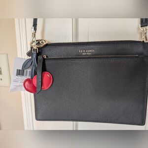 NWT Kate Spade Cameron Zip Black Crossbody with Cherry Bag Charm